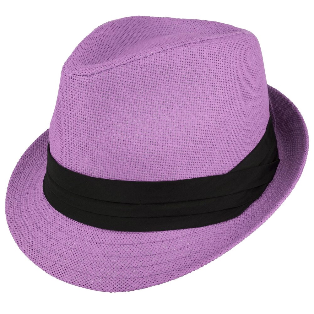 7168 Summer Fedora Panama Straw Hats with Black Band Large/X-Large, Purple